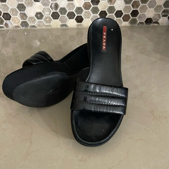 Prada canvas and wedge slides size 37.5 (US 7.5) - Picture 1 of 8
